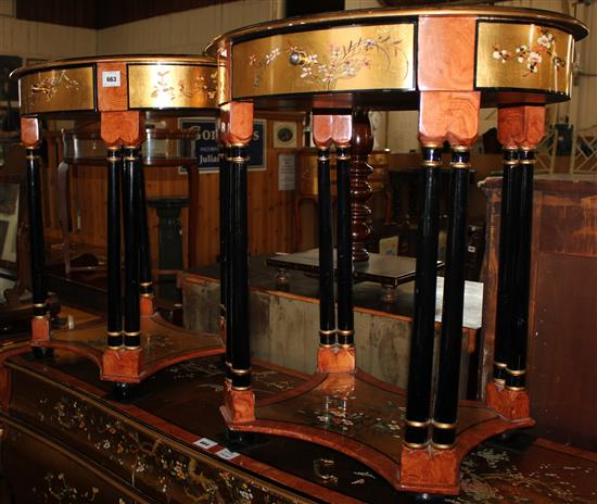 Pair of Chinese gilt lacquered oval topped tables